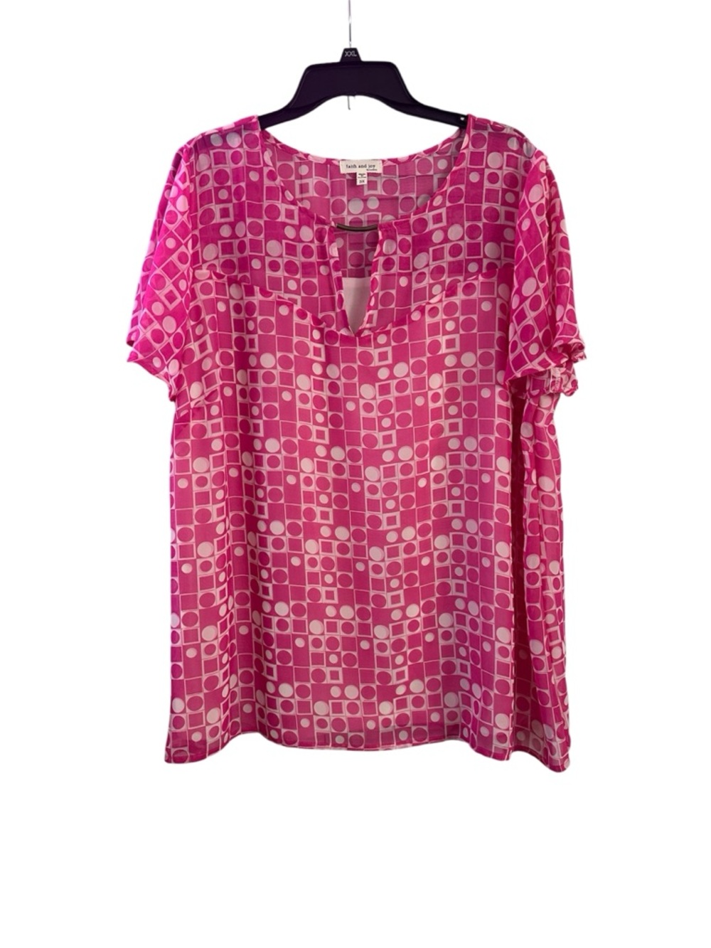 Faith And Joy Pink Geometric Keyhole Blouse Size 3X